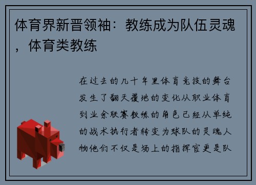 体育界新晋领袖：教练成为队伍灵魂，体育类教练