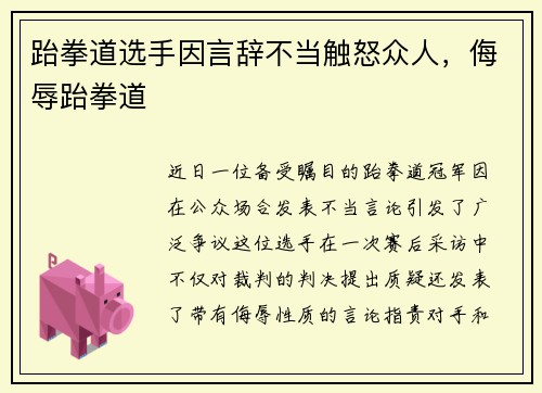 跆拳道选手因言辞不当触怒众人，侮辱跆拳道